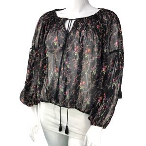 Ralph Lauren Denim & Supply Womens Size M Sheer Floral Black Blouse Top